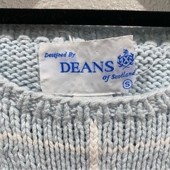Deans of Scotland Vintage Knit Fair Isle Sweater Vest Light Blue White Small - Picture 5 of 6